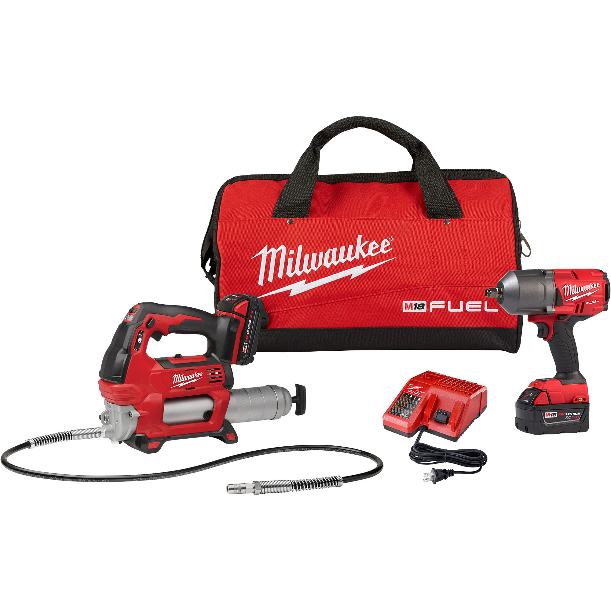 Milwaukee M18 FUEL High-Torque Impact Wrench Kit with 2-Speed Grease Gun, Model# 2767-22GR